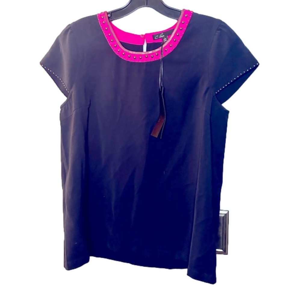 C. Luce Navy and Hot Pink Short sleeve studded top size large